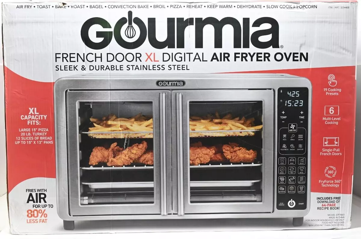 Gourmia XL Digital Air Fryer Toaster Oven, Single-Pull French Doors