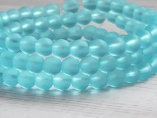 30 - 6mm CZECH MATTE FROSTED AQUA BLUE SMOOTH ROUND DRUK, BEACH GLASS BEADS