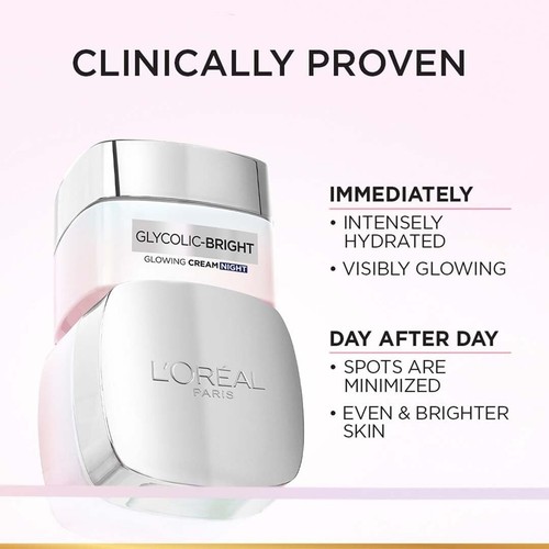 L'Oreal Paris Glycolic Bright Glowing Night Cream (50ml) Skin Brightening Cream - Picture 2 of 5