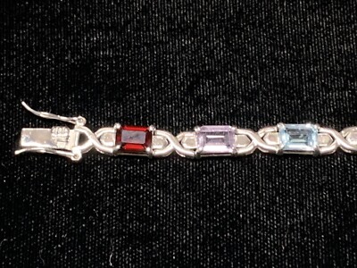 ★WEST★ Choose 5 types of silver color stone tennis b Vintage Sterling Silver CW Marked Multi Color Stone Tennis