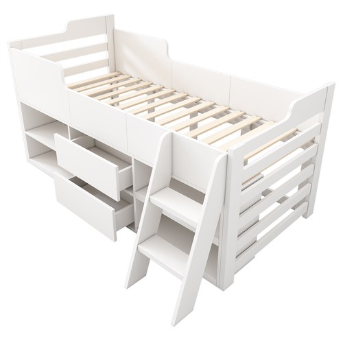 Cabin Bed Kids Mid Sleeper with Chest of Drawers and Ladder Wooden Bed Frame - Picture 8 of 10