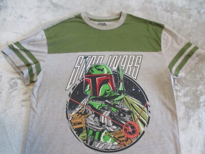 Boba Fett Star Wars Jersey Ringer Shirt Mens Large Green Bounty Hunter TV Movie