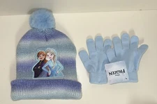 Disney Frozen Winter Hat and Gloves Set Youth / Kids  New With Tags - light blue