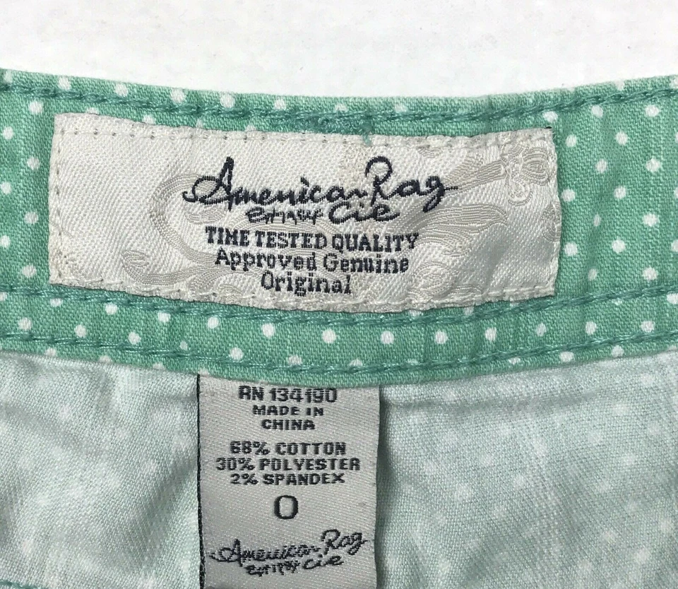 American Rag Green White Polka Dot Short Shorts Misses Size 0 (27" X 2") - Image 3 of 4