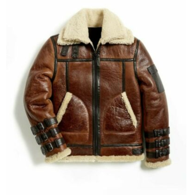 B3 Bomber Jacket Real Shearling Aviator Jacket Sheepskin Leather Jacket Orange-image
