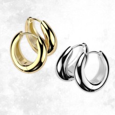 18G PVD Plated Chunky Huggie Hoops Wide Earrings Surgical Steel Sold as Pair