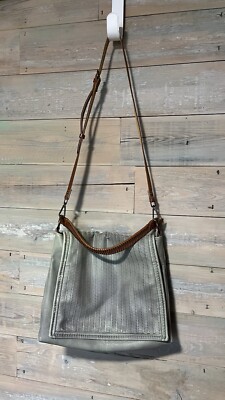 Free People Golden Valley Vegan Leather Messenger Bag Beige Crossbody 12 x14 