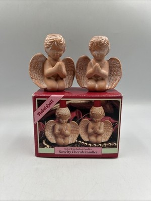 Nobel Ball Clay Look Novelty Set of 2 Cherub Angel Candle Holders 3'' Tall 