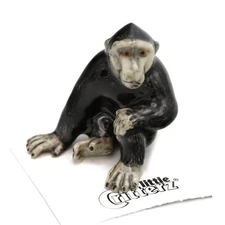 Little Critterz Black - Crested Macaque "Celebes"- Miniature Porcelain Figurine