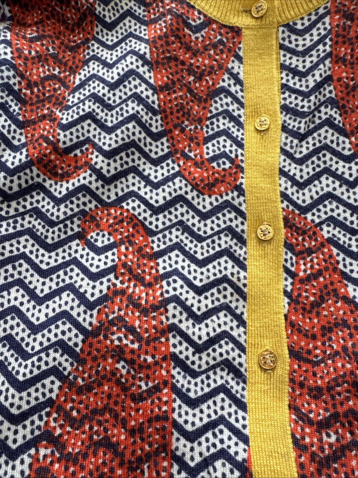 Tory Burch Merino Wool Blue Yellow Paisley Cardigan Women's XL Gold Buttons thumbnail 12