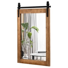 30"x22" Wall Mount Mirror Decor Vanity Mirror Wood Frame Barn Door Style Brown