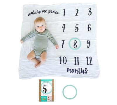 Kate & Milo Baby Milestone Blanket with Monthly Markers, Muslin Cotton Infant Ph