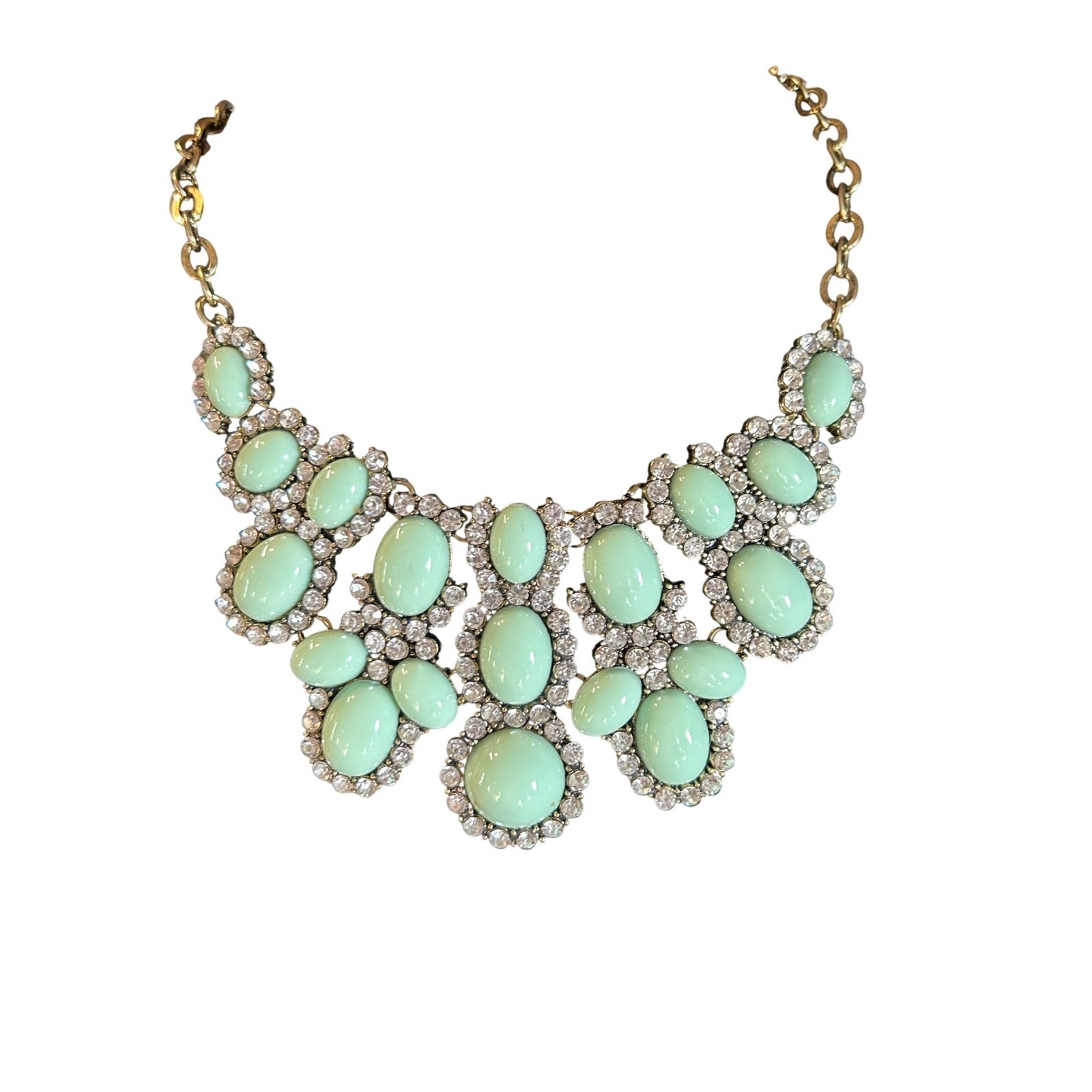 Mint Green Cabochon Rhinestone Statement Bib Neck… - image 1