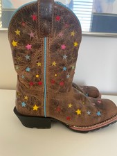 Dan Post Starlett Girls Multi Stars Leather Western Boots Girls Size 13.5 GUC