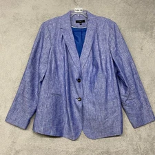 Talbots Jacket Womens 20W Blue Linen Blend Blazer Two Button Lightweight Office
