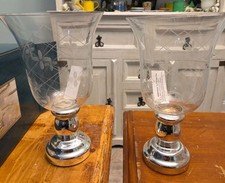 Etched Glass Hurricane Pillar Candle Holders 2 NEW (GBR)