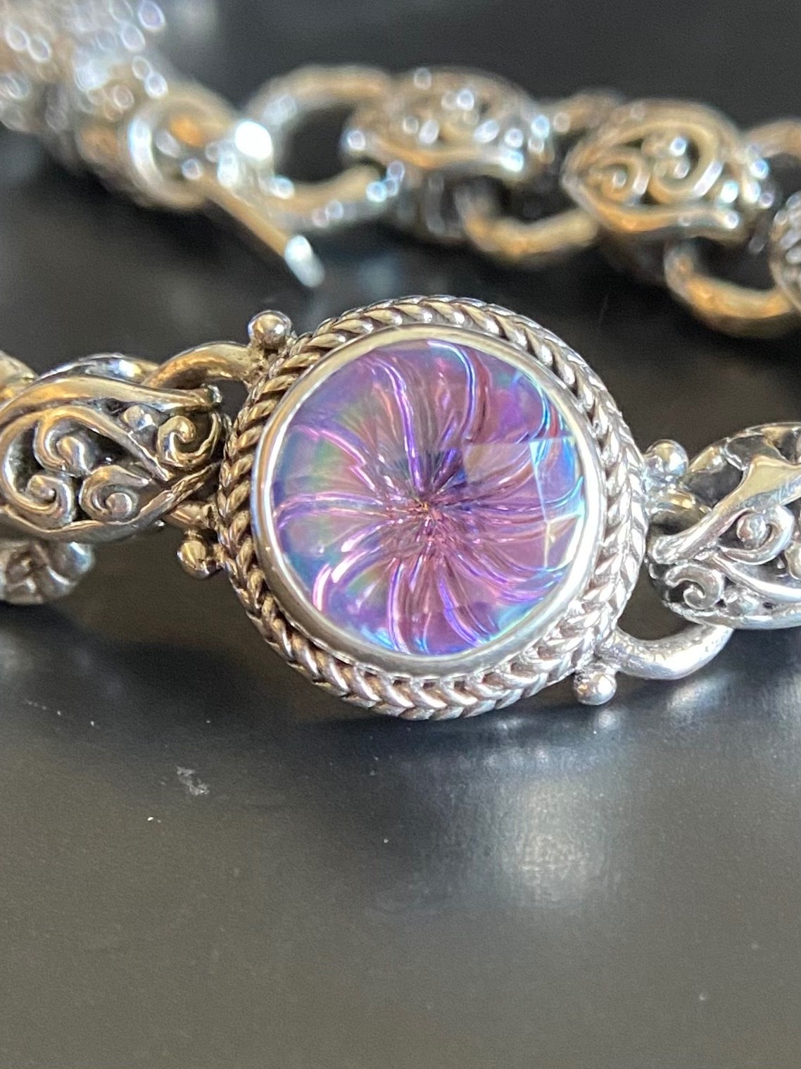 Sarda,Bali Handcrafted,Top Quality Sterling & Quartz Link Bracelet-Lobster Close