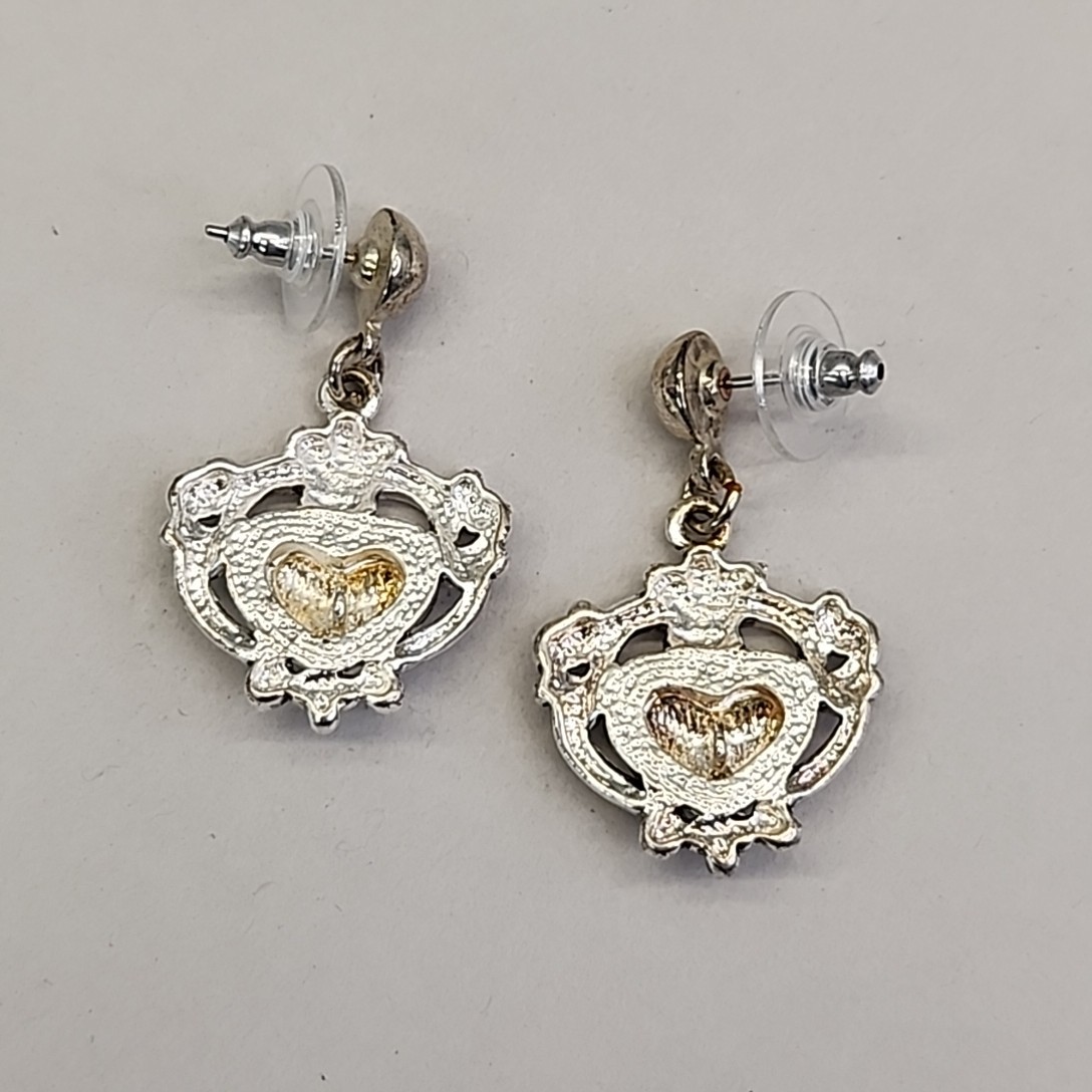 Heart Pierced Earrings Dangle Scrollwork Silver T… - image 10