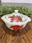VERY Rare Vintage Fire King Gay Fad IVORY POPPY 1.5 QT CASSEROLE PAINTED LID