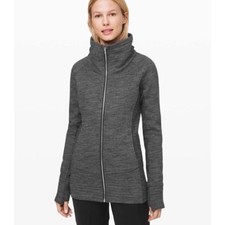 Lululemon Radiant Jacket Heather Gray Full Zip Cotton Fleece Size 6 Funnel Neck