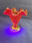 VTG Fenton Hobnail Amberina Trumpet Vase UV Ruffled Cadmium Glass 3.75” Tall