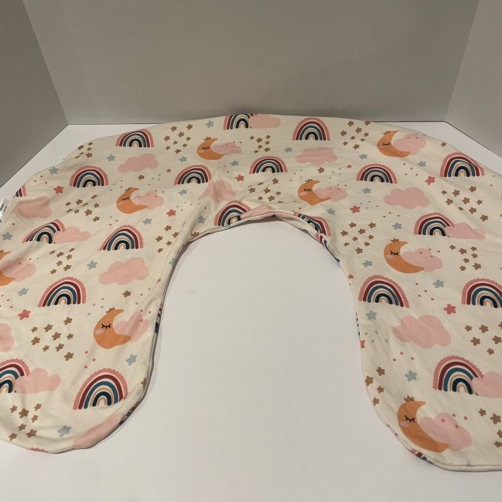AlvaBaby Stretchy Nursing Pillow Cover, Rainbow Cloud Moon and Stars Design-image