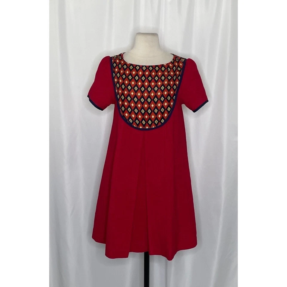 DEAR CREATURES Red Diana Dress Retro 60's A-Line Shift Geometric Diamond X-Small - Image 2 of 4