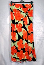 Topshop Petite black, orange & green floral front-split summer maxi skirt, 14