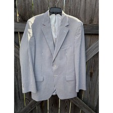 Logan's of Lexington Mens Blue White Seersucker Blazer Sport Coat 42L USA Made