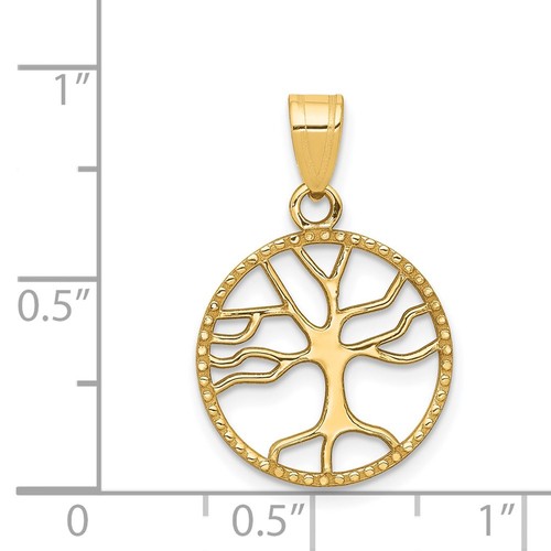 14K Yellow Gold Polished Small Tree Of Life In Round Pendant - Picture 4 of 4