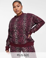 Adidas Originals Plus 3 Stripe Crew Neck Sweatshirt Leopard Print Maroon Red 2X