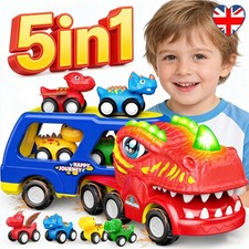 Toddler Truck Toys for 2+ Year Old Boys Gifts, 5-Pcs Dinosaur Car Toys for Boys