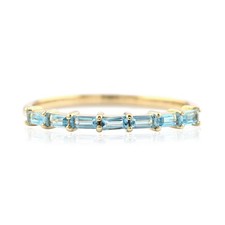 Genuine Baguette Blue Topaz Half Eternity Stackable Ring Solid 14K Yellow Gold