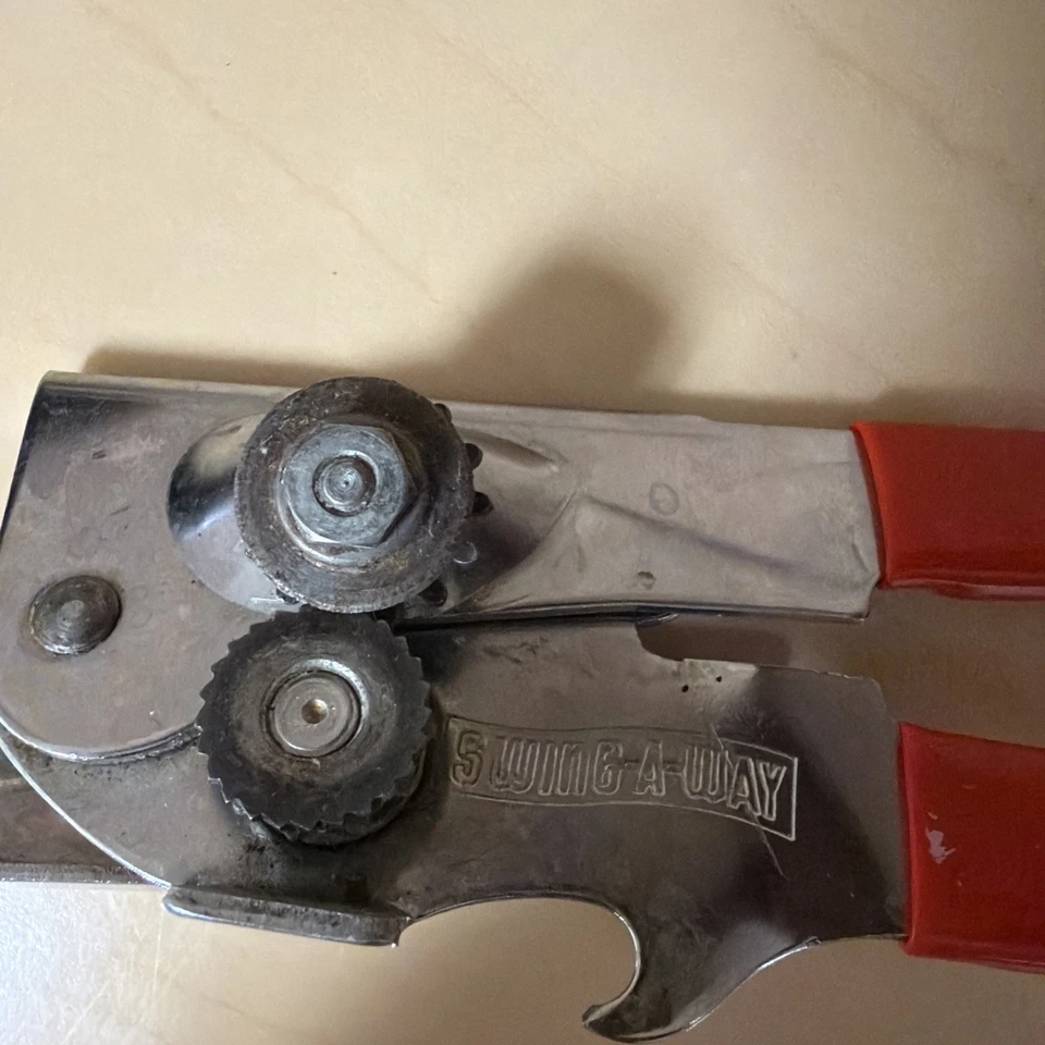 Vintage Swing Away Can Opener Bottle Opener Red Grips Manual 7" USA - Image 3 of 4