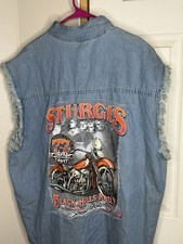 STURGIS 2017 Black Hills Rally Sleeveless Vest Denim Shirt Men's L Biker Wear