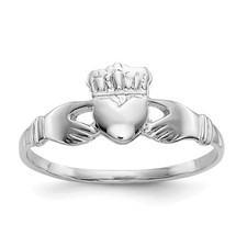 14k White Gold Polished Ladies Claddagh Ring Size 6