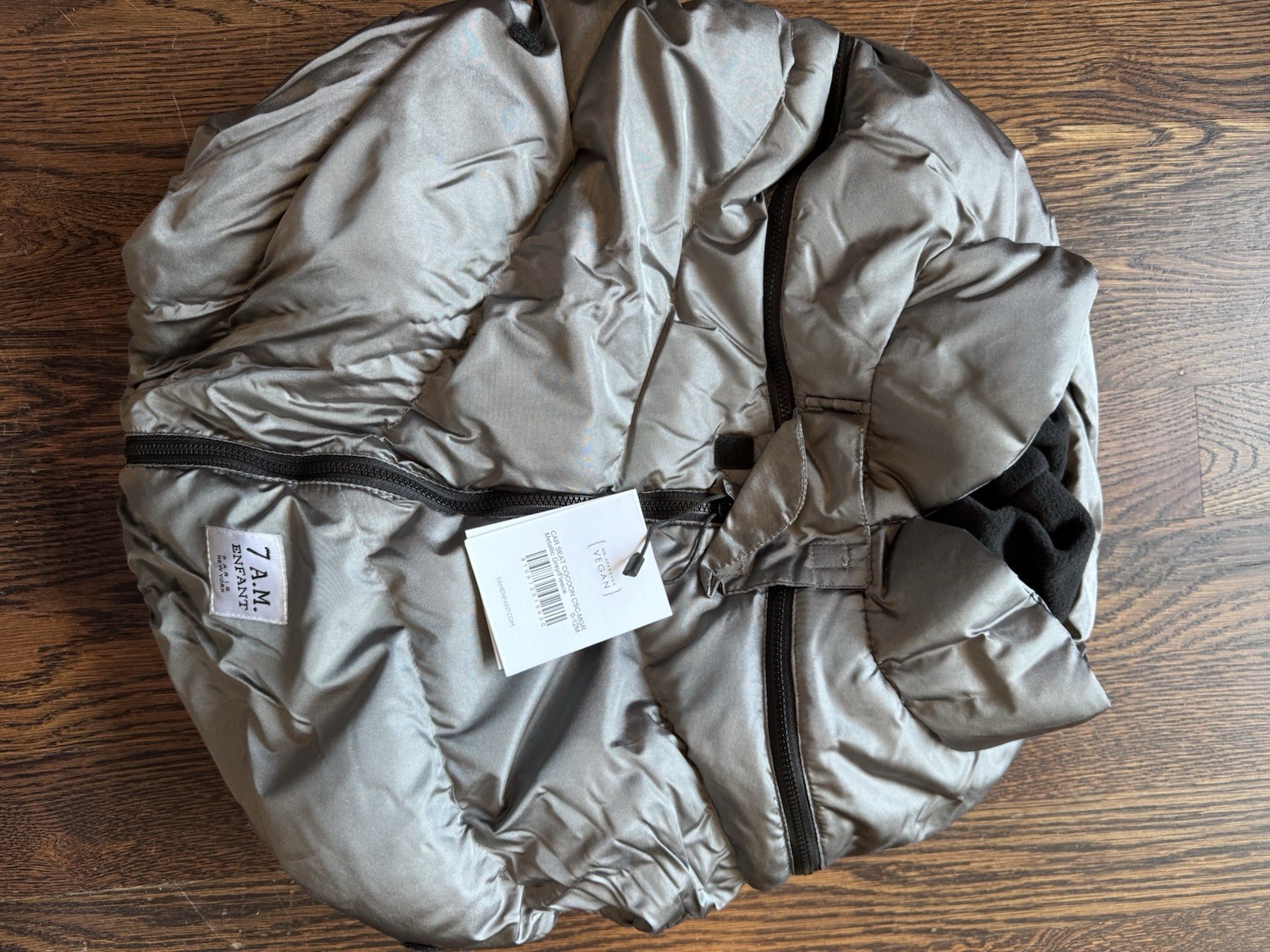 7 A.M. Enfant Cocoon Car Seat Cover, Vegan 0-12 Months, Metallic Grey - New