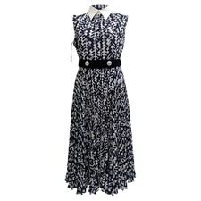 Prada Belted Geometric-Print Sleeveless Midi Dress In Polyester Women Bl Size
