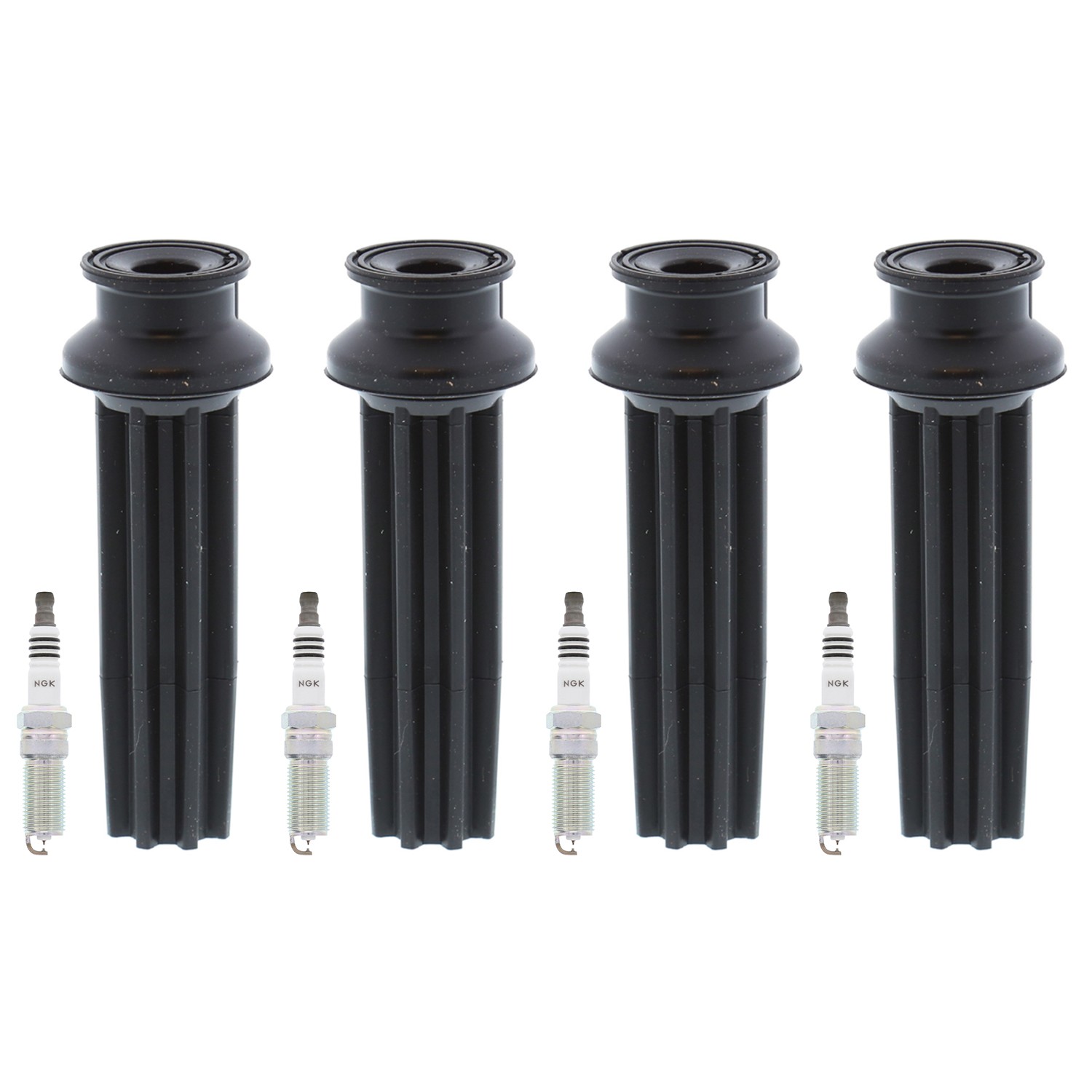 NGK 4 Ruthenium HX H. I. Spark Plugs  Denso Coil Boots Kit for Ford Focus 2