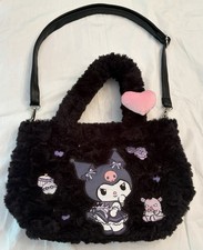 Sanrio Kuromi Furry Black Mini Tote Crossbody Bag Embroidered Hot Topic Bioworld