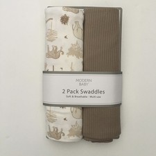 NEW 2 Swaddle Baby Blankets  0-3M Animal Theme and Solid Color  Modern Baby