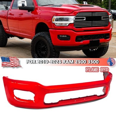 For 2019-2024 Ram 2500 3500 Flame Red Steel Front Bumper Bar w/ Fog Light Hole