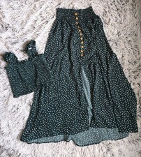 Women's SHEIN Polka Dot Crop Top Two Piece Flowy Skirt Set Size Small Green