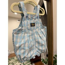 Vintage Bubble Baby OshKosh B'gosh Blue Plaid Bubble Romper Overalls 18 M USA