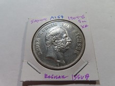 A157 German State Saxony 1904-E Silver 5 Marks XF Regular Issue
