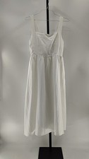 Quince 100% European Linen Fit & Flare Midi Dress White Basic Sleeved L