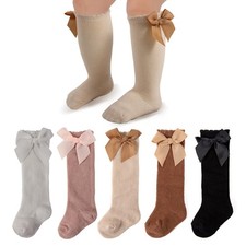 LGFKJNNJ 5 Pairs Baby Girl Knee High Socks - Soft Cotton Newborn Long Stockings