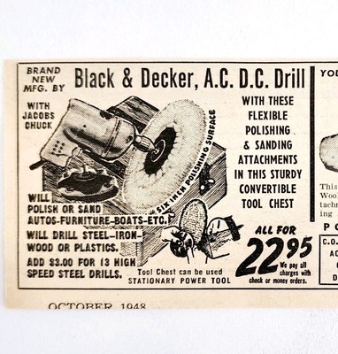 1948 Black & Decker AC DC Drill & Attachments Advertisement Power Tools E2J2