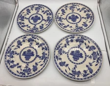 Set of 4 Mintons Delft Blue 10-1/2" Dinner Plates England Circa Basket Pattern