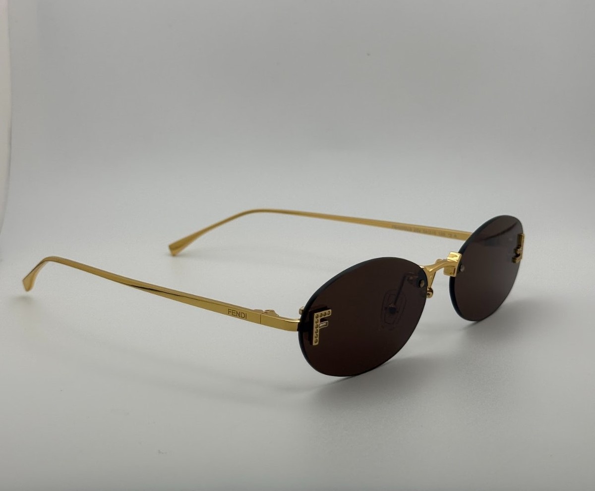 【美品】フェンディ サングラス SL7582 Fendi FE4075US Rimless Oval Sunglasses Women Gold Frame Brown